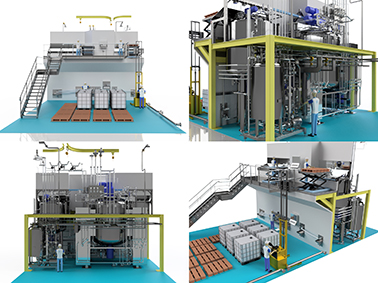 3D-4 vues d'un skid de fabrication cosmétique de 10T