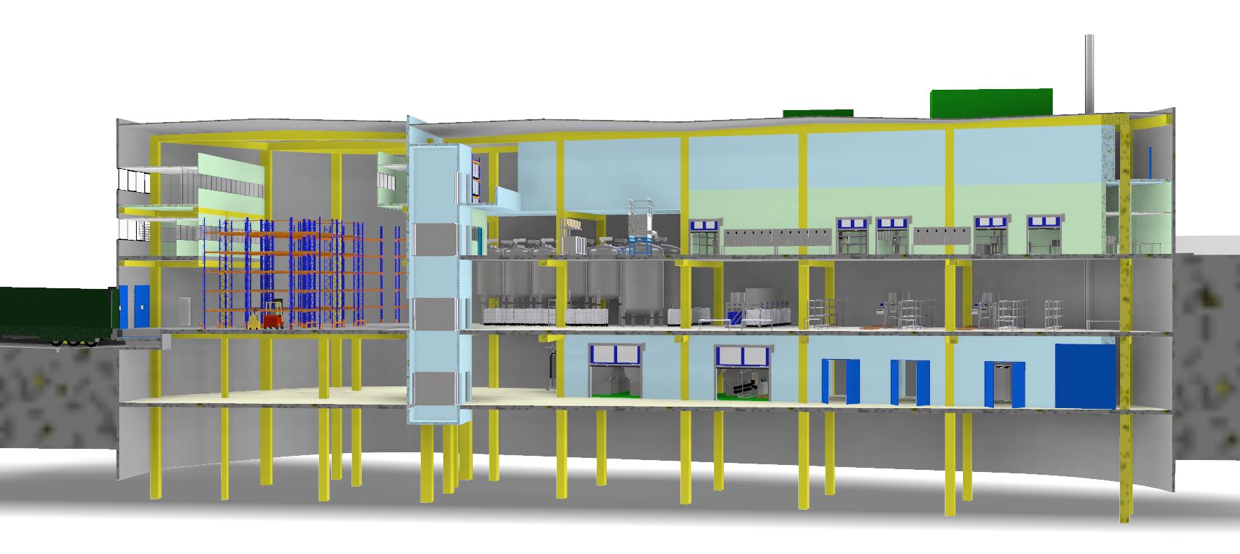 Coupe d'une usine de fabrication d'arômes