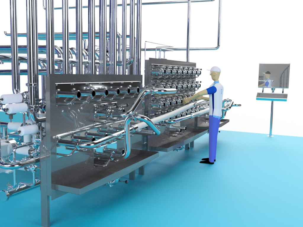 Image du tableau de pontage de distribution des produits cosmétiques vers les conditionneuses depuis la maquette 3D.