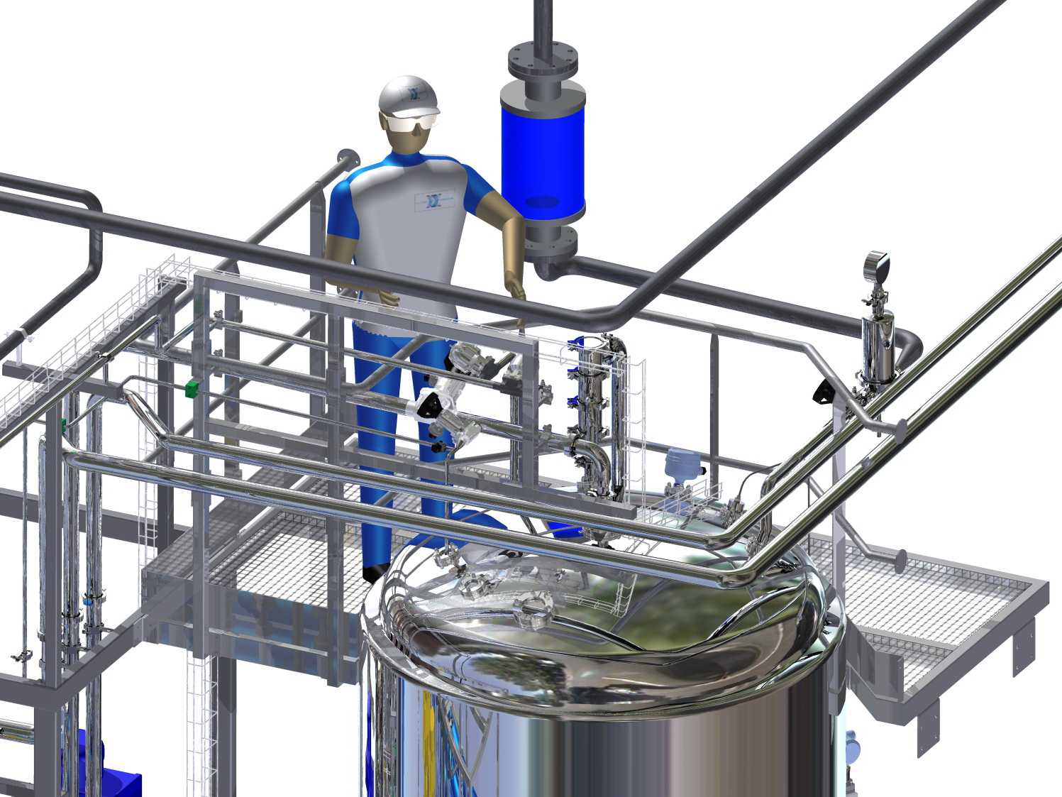 Détail avec le modèle 3D de l'accès aux matériels sur le dôme de la cuve  de stockage.