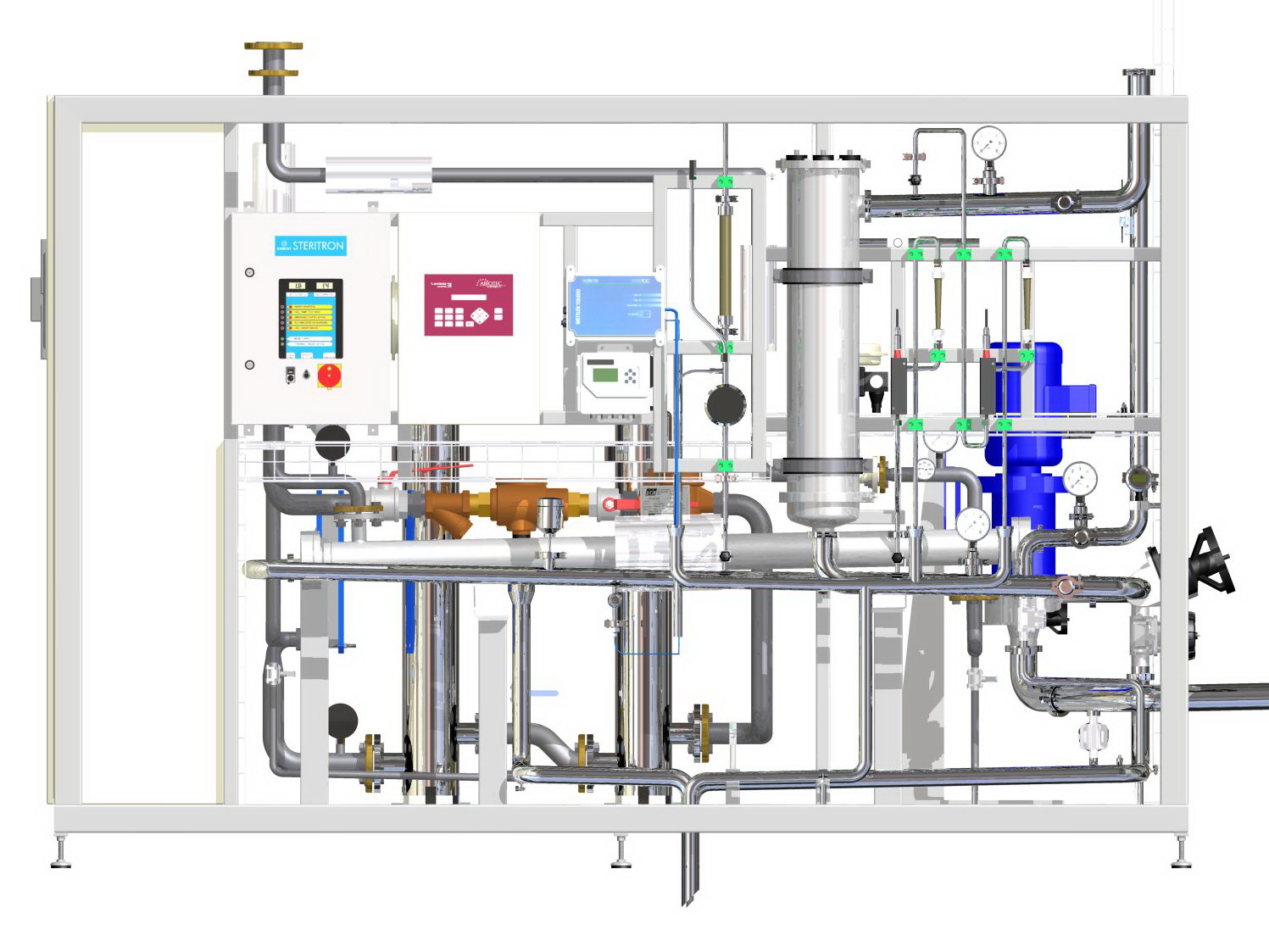 Vue du modèle 3D du skid de traitement envoi et retour plus stérilisation ozone.