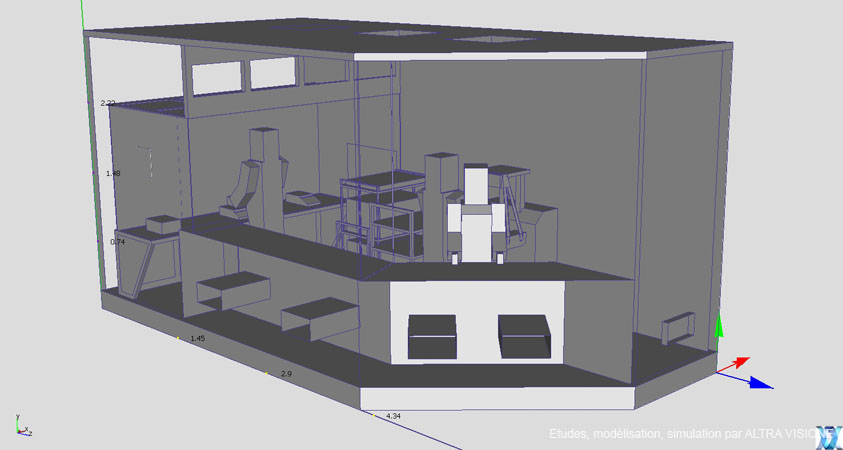 Vue intérieure du modèle 3D à simuler.