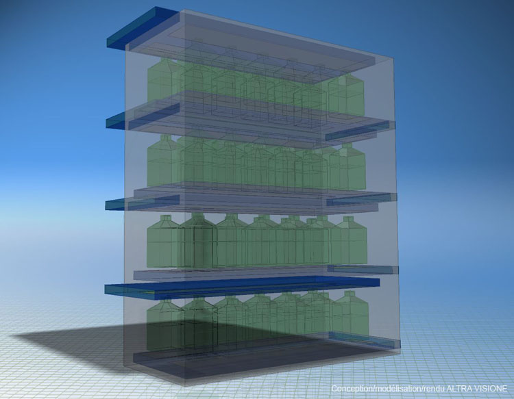 Etude conceptuelle d'une armoire pour un temps de décongélation uniforme des flacons.